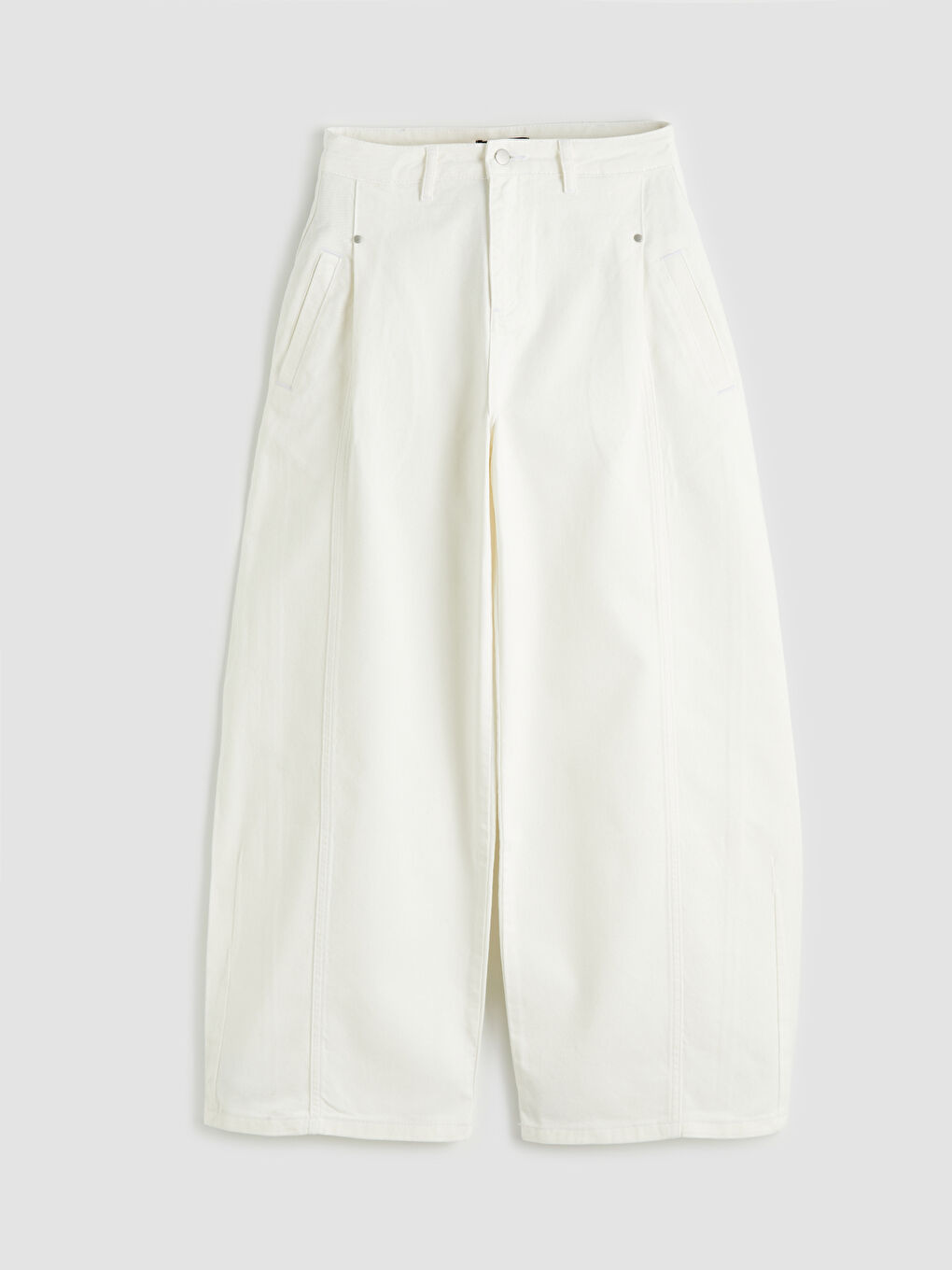 Beyaz Yüksek Bel Wideleg Kadın Jean Pantolon