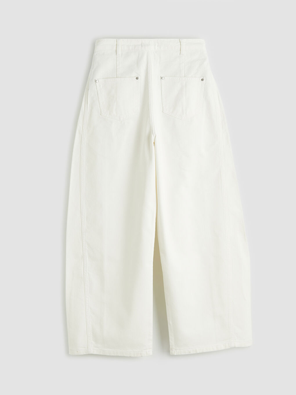 Beyaz Yüksek Bel Wideleg Kadın Jean Pantolon-1