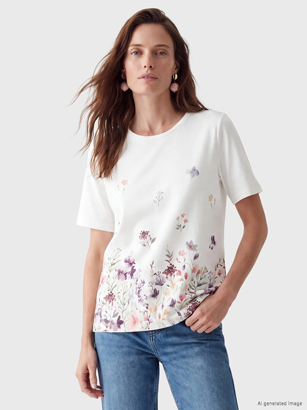 Bluza sa okruglim izrezom i cvetnim dezenom-1