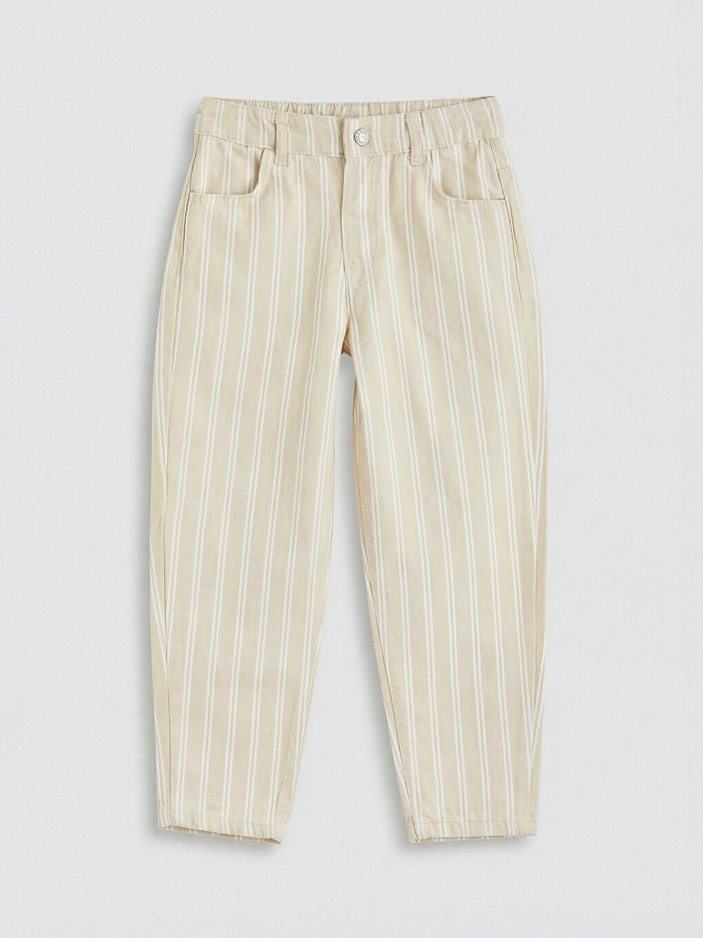Bej Baggy Fit Çizgili Erkek Çocuk Gabardin Pantolon