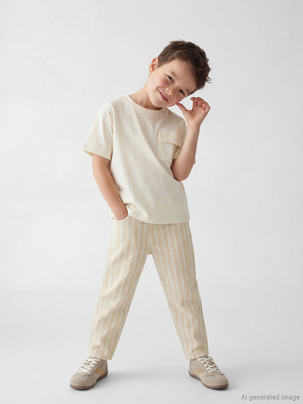 Baggy Fit Striped Boys' Gabardine Trousers