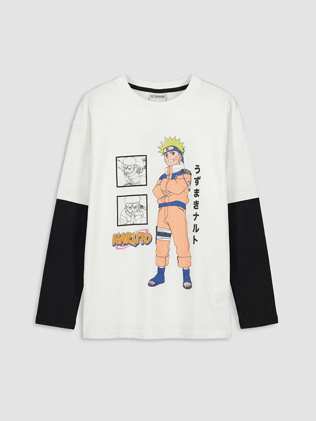 Ekru Bisiklet Yaka Naruto Baskılı Erkek Çocuk Tişört