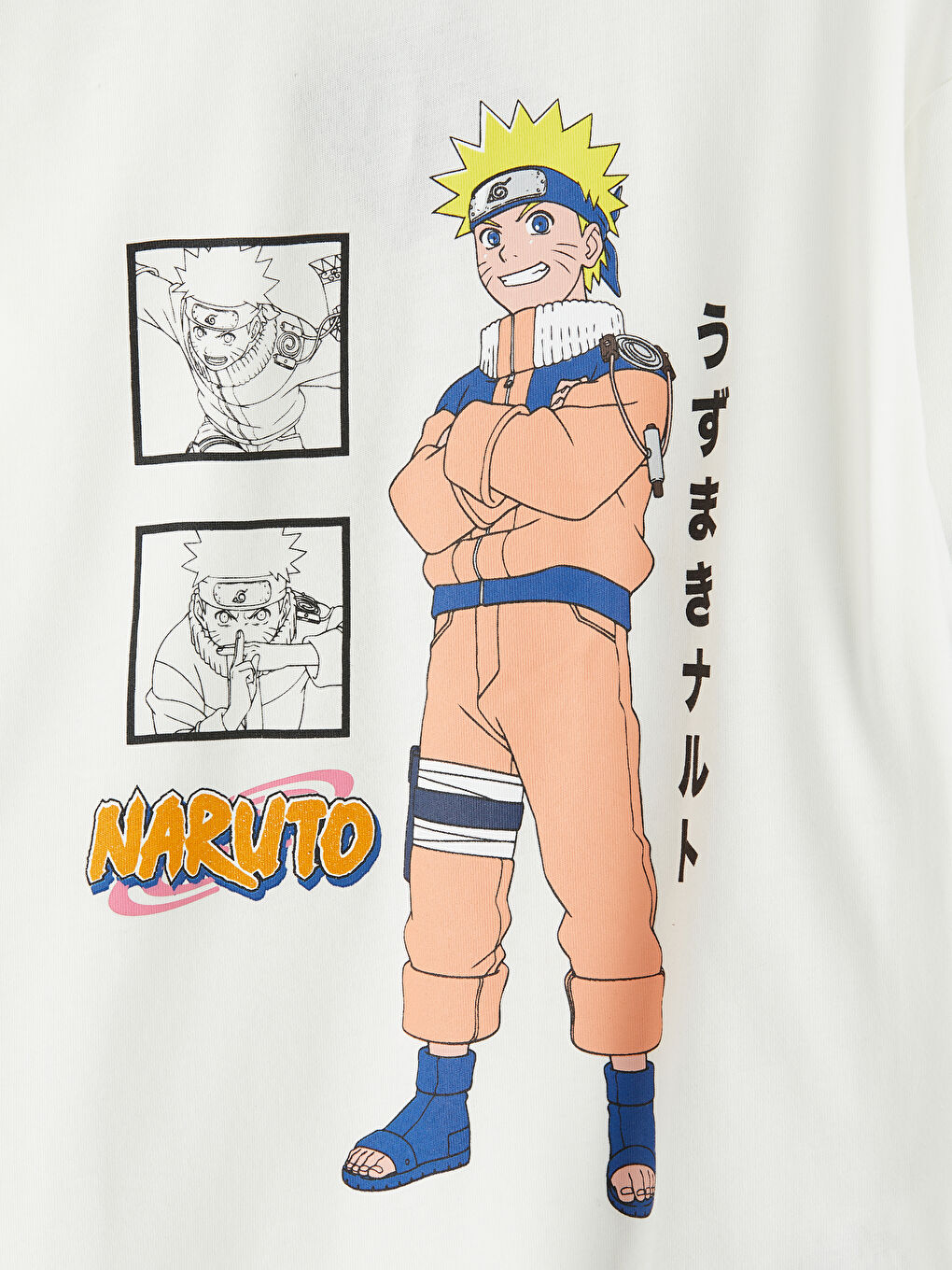 Ekru Bisiklet Yaka Naruto Baskılı Erkek Çocuk Tişört-2