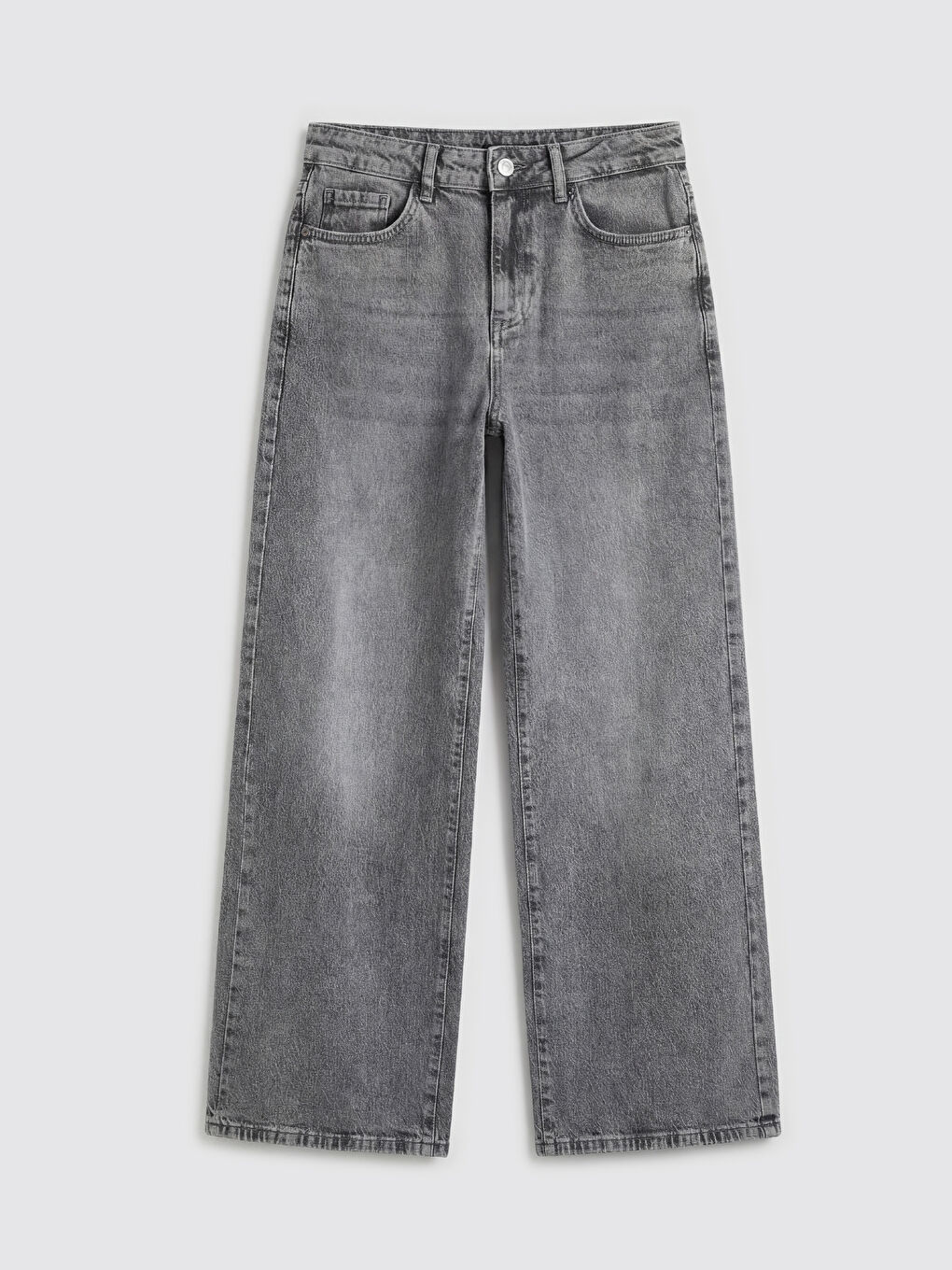 Gri Yüksek Bel Wideleg Kadın Jean Pantolon