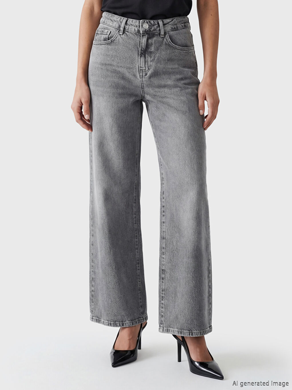 High Waisted Wide Leg Women's Jeans-1