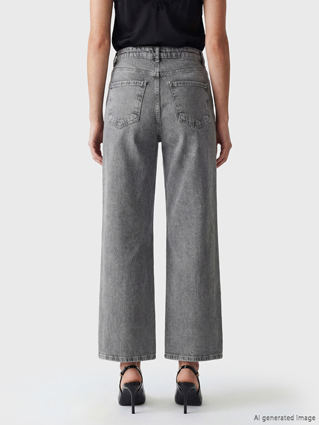 High Waisted Wide Leg Women's Jeans-3