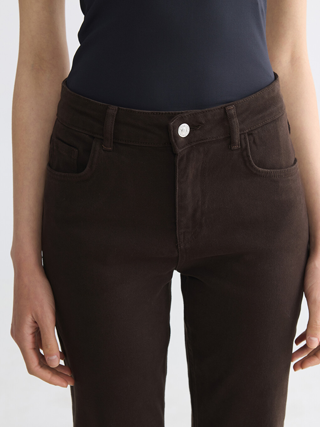 Kahverengi Straight Fit Kadın Jean Pantolon-2