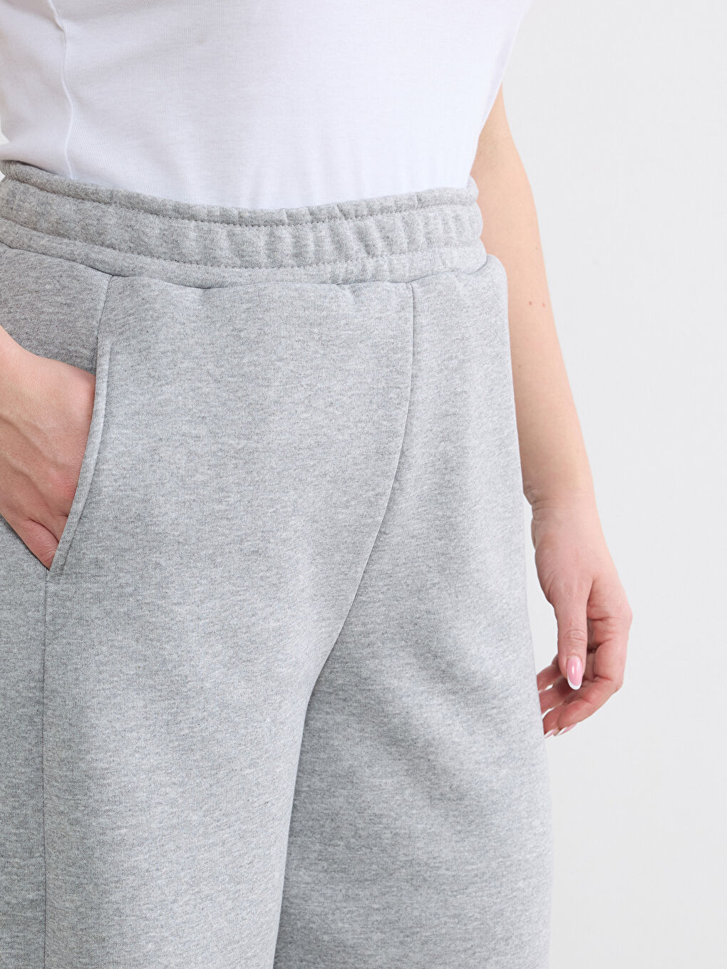 Gri Beli Lastikli Kadın Eşofman Altı-6