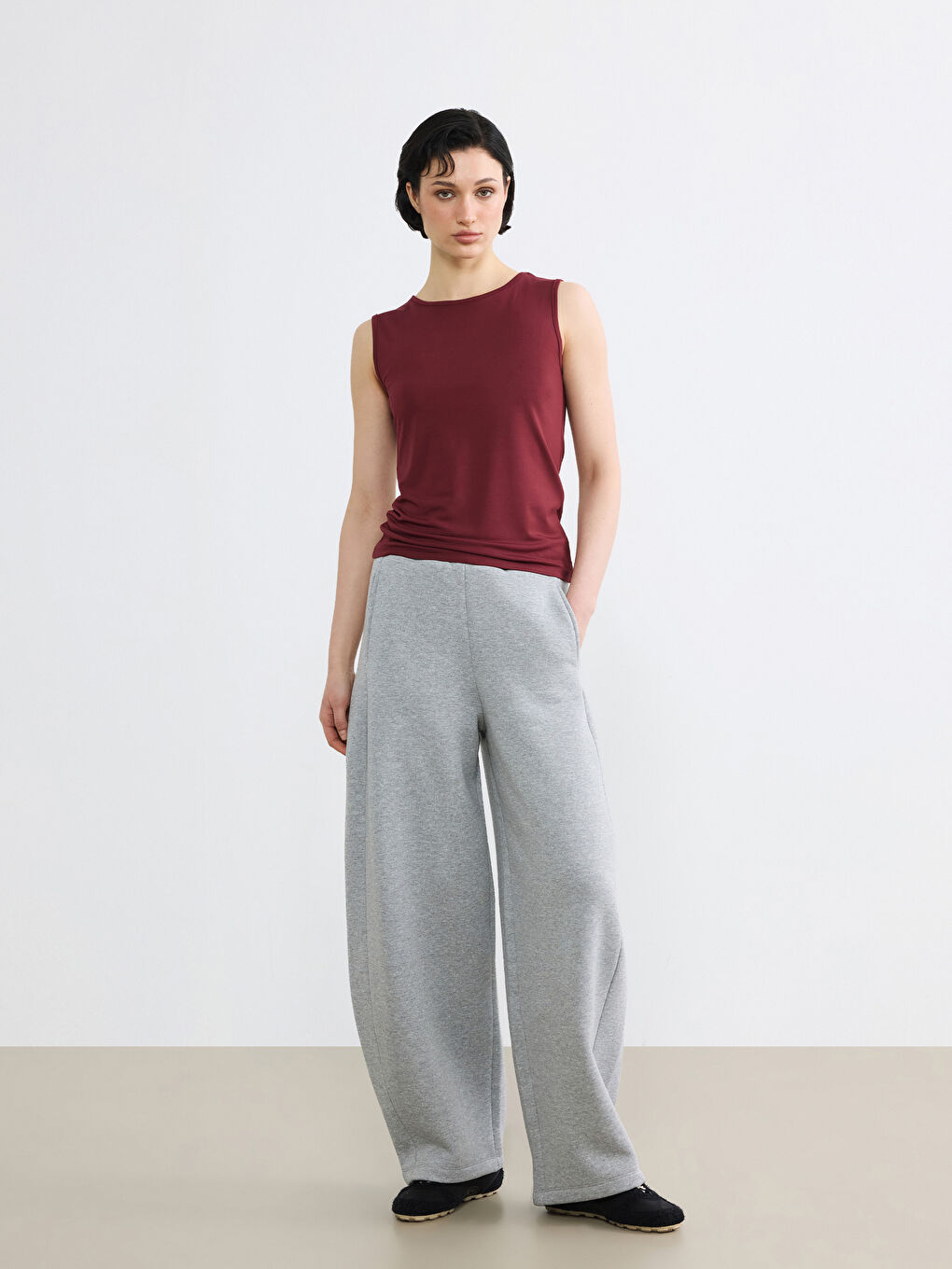 Gri Beli Lastikli Kadın Eşofman Altı