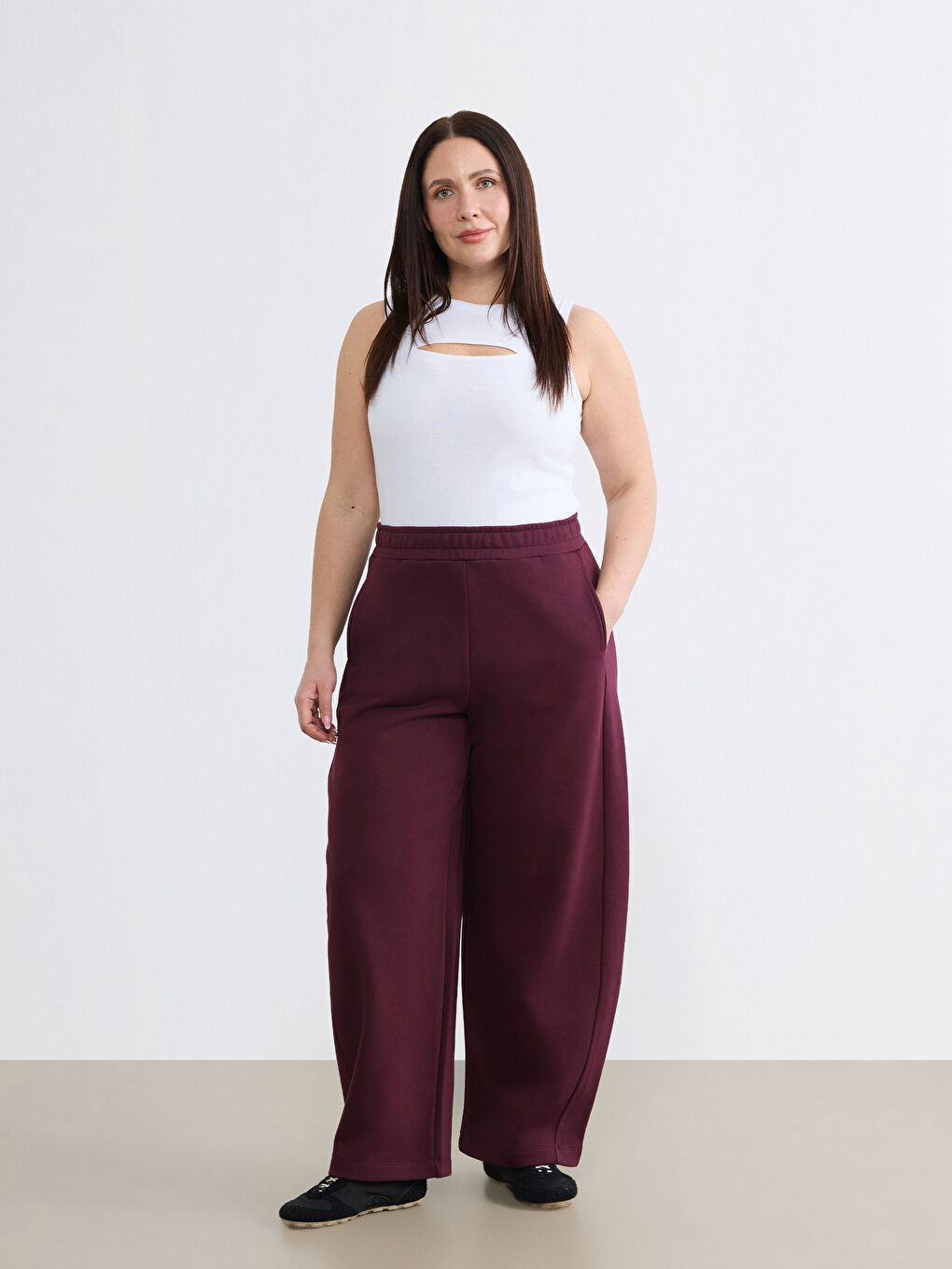 Bordo Beli Lastikli Kadın Eşofman Altı-1