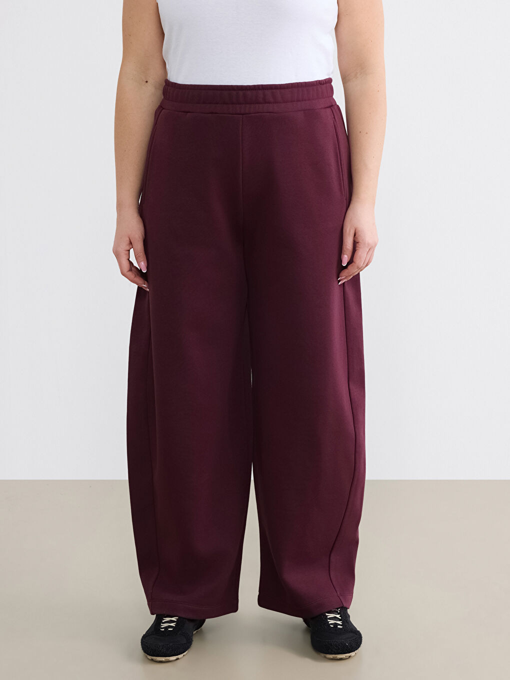 Bordo Beli Lastikli Kadın Eşofman Altı-5