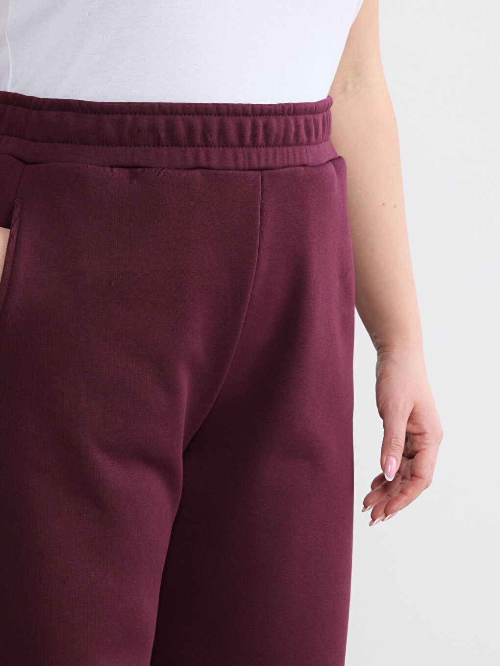 Bordo Beli Lastikli Kadın Eşofman Altı-6