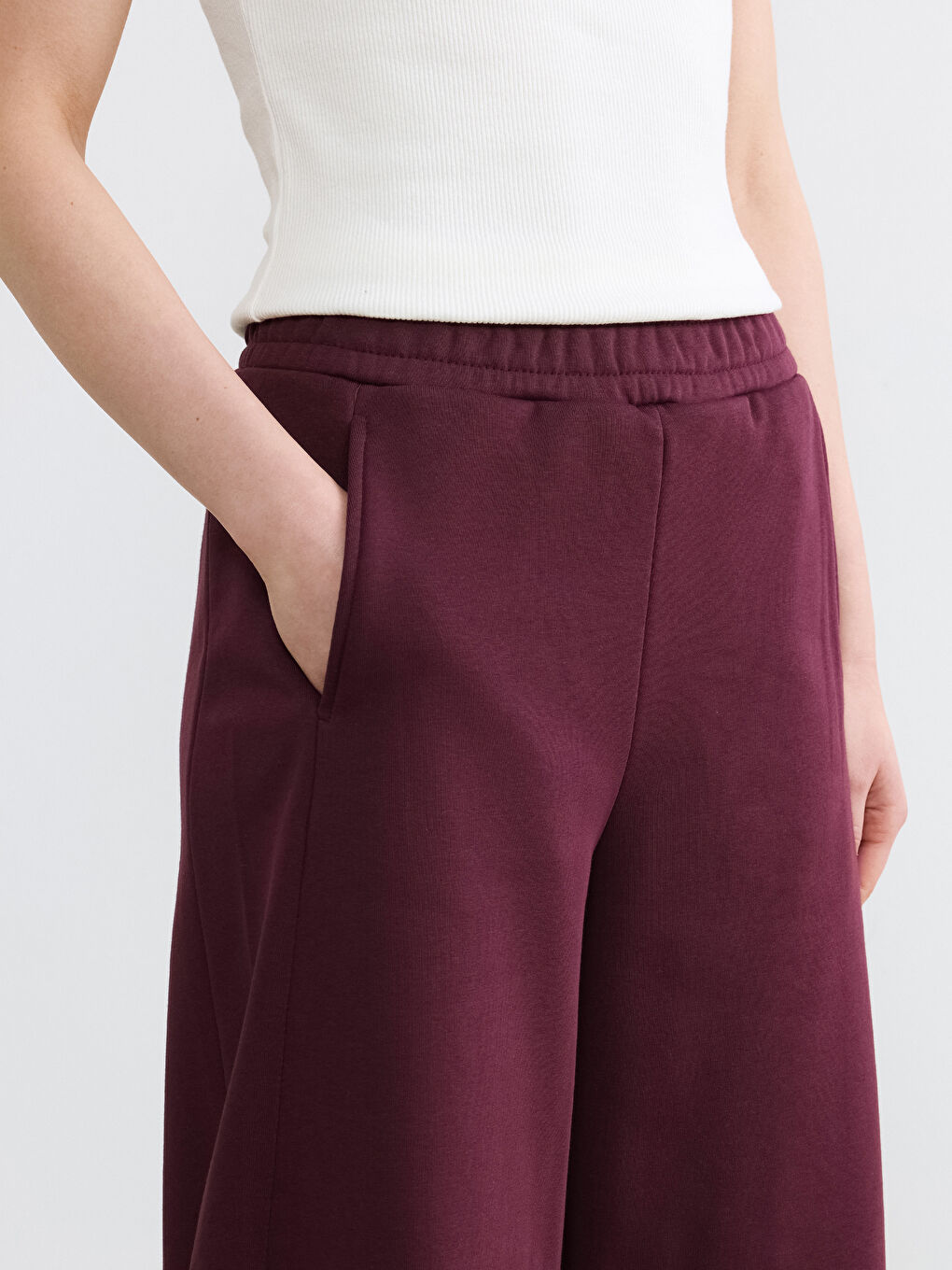 Bordo Beli Lastikli Kadın Eşofman Altı-3