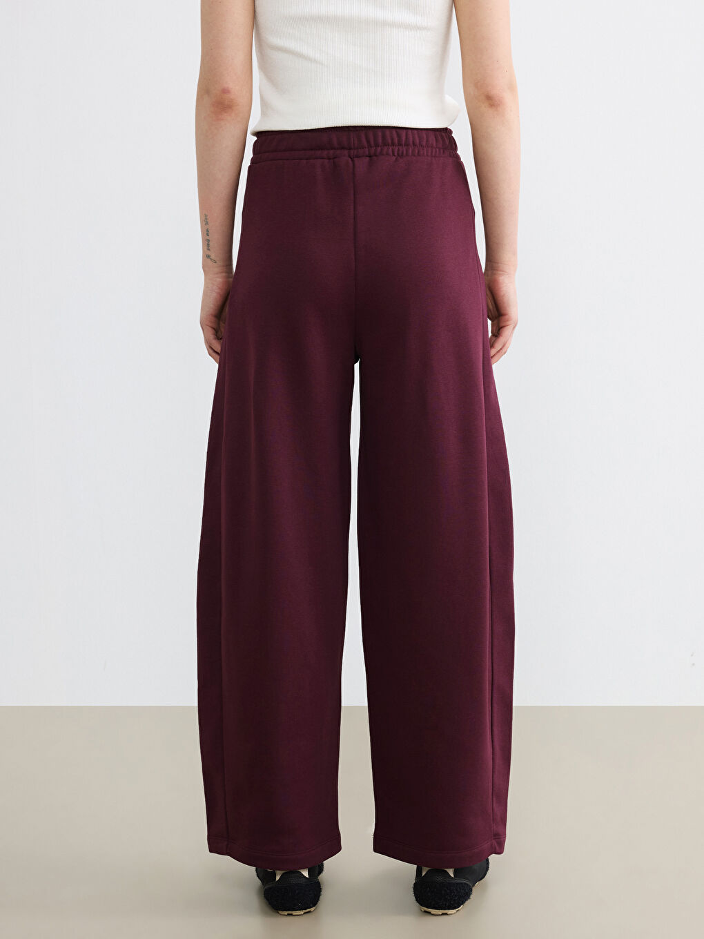 Bordo Beli Lastikli Kadın Eşofman Altı-4