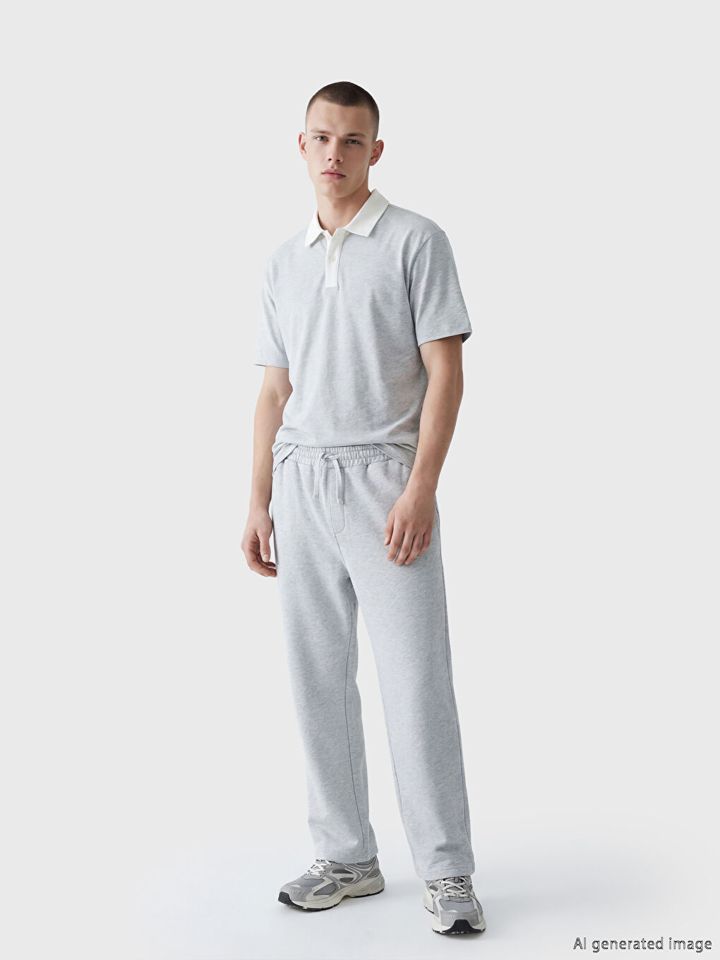 Gri Polo Yaka Penye Erkek Tişört-1