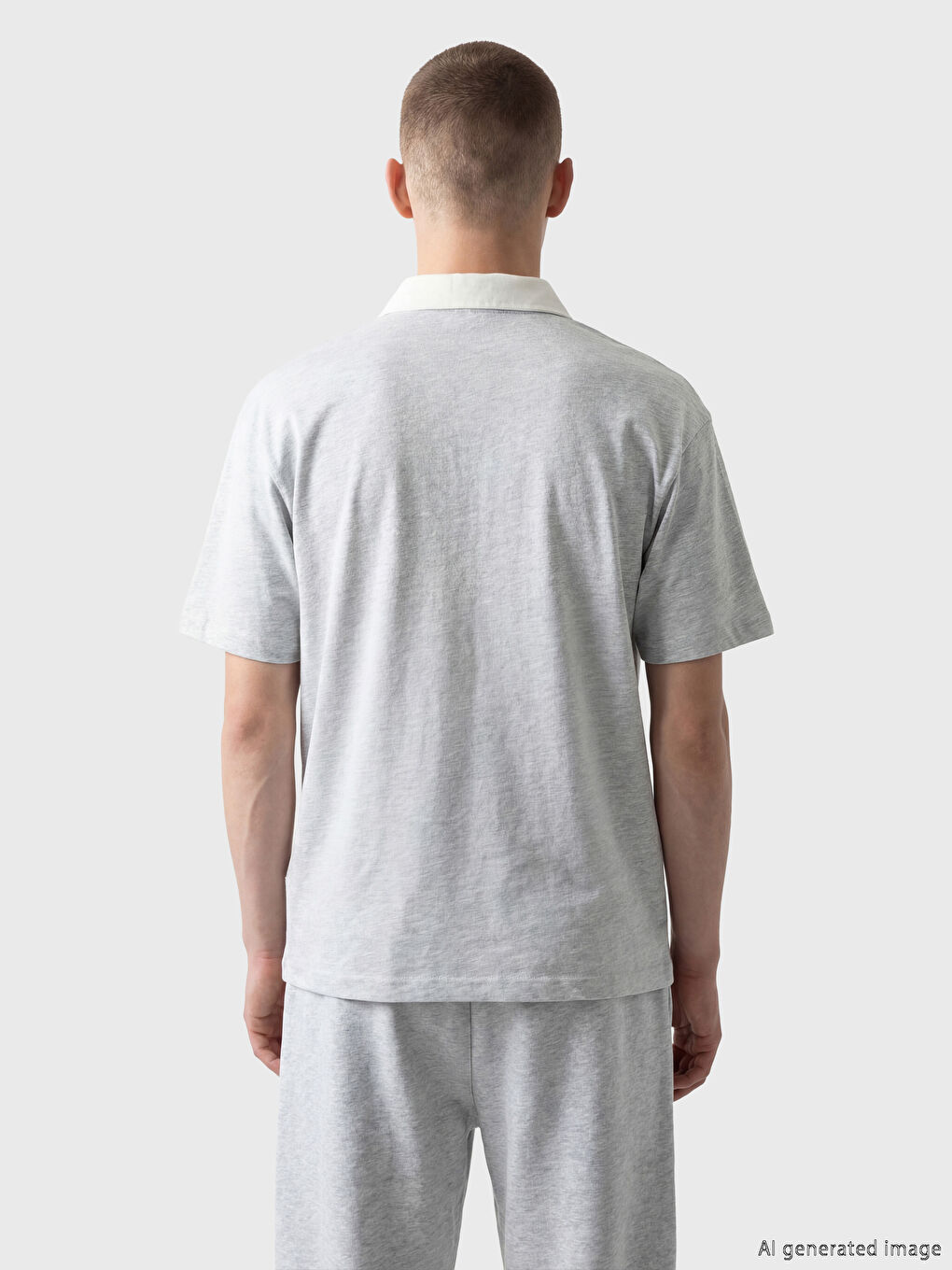 Gri Polo Yaka Penye Erkek Tişört-3