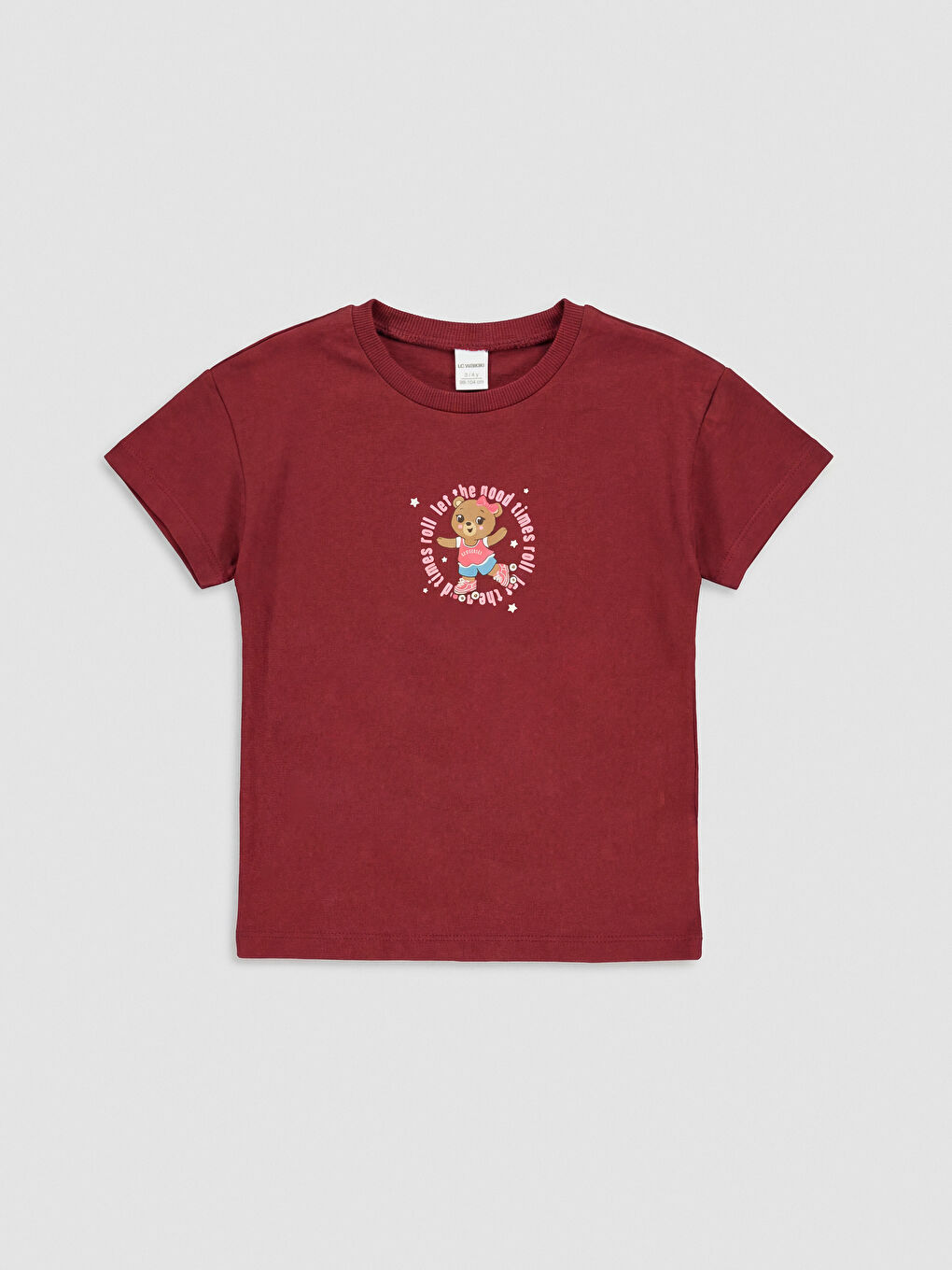 Ekru Bisiklet Yaka Baskılı Kız Çocuk Tişört 2'li-2