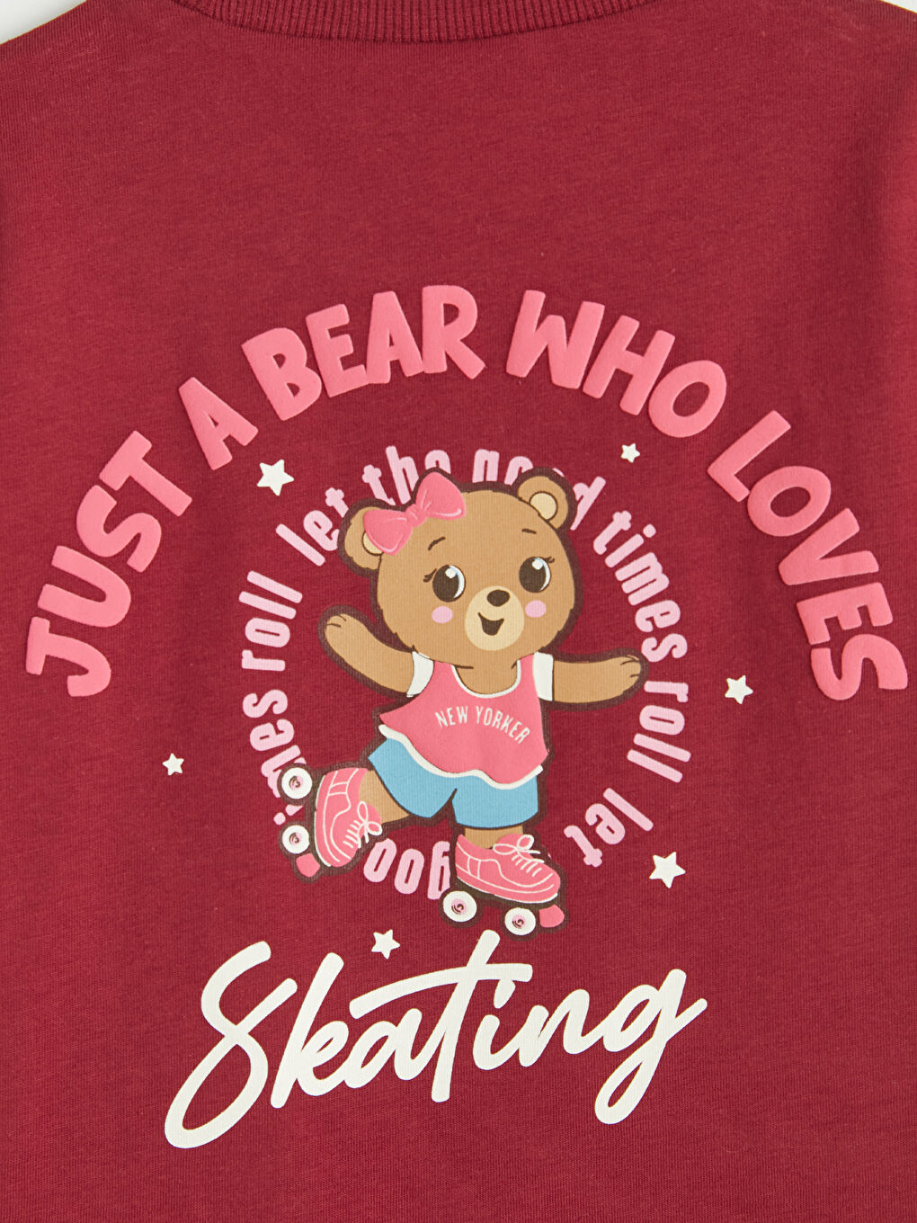 Ekru Bisiklet Yaka Baskılı Kız Çocuk Tişört 2'li-3