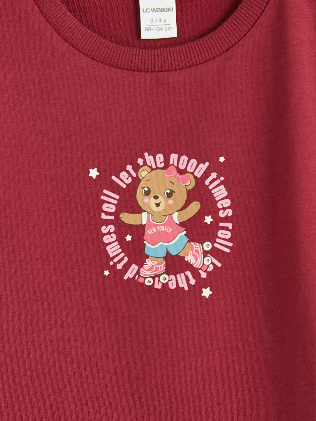 Ekru Bisiklet Yaka Baskılı Kız Çocuk Tişört 2'li-5