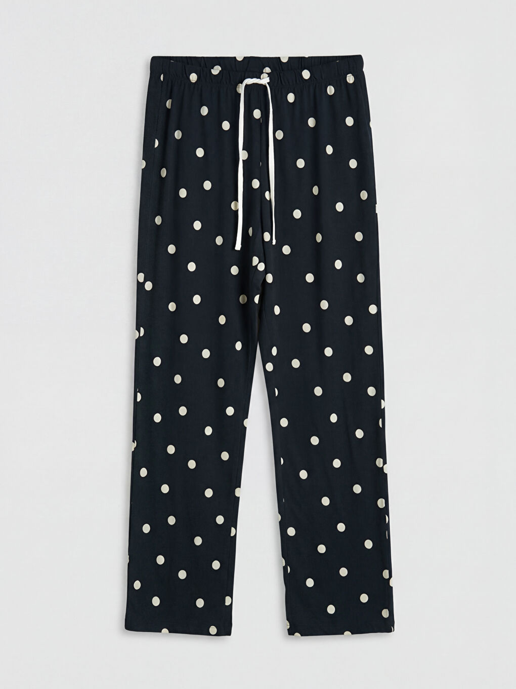 Siyah Beli Lastikli Puantiyeli Kadın Pijama Altı-4