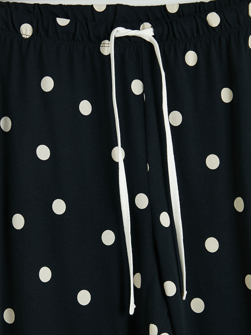 Siyah Beli Lastikli Puantiyeli Kadın Pijama Altı-6
