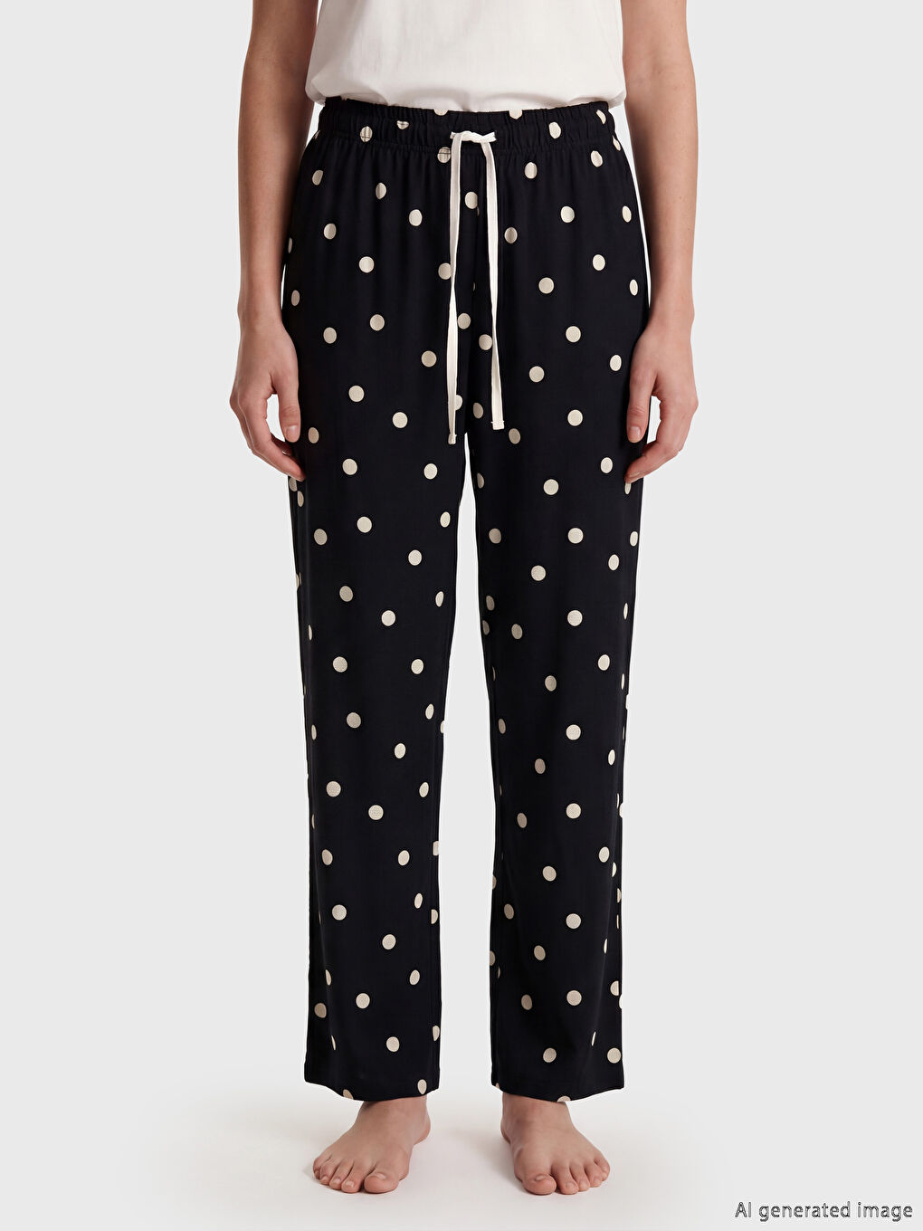 Siyah Beli Lastikli Puantiyeli Kadın Pijama Altı-1