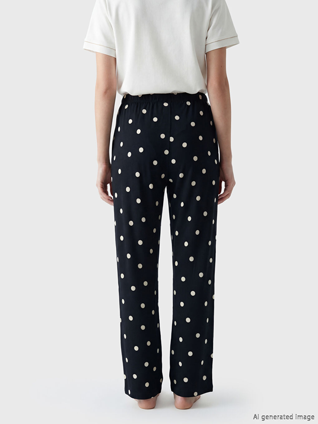 Siyah Beli Lastikli Puantiyeli Kadın Pijama Altı-3