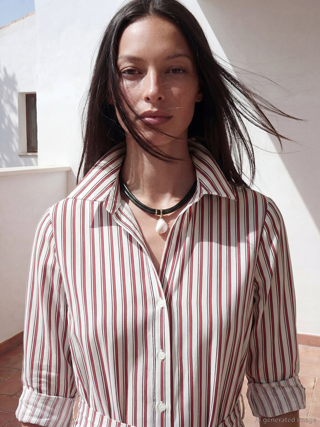 Женское полосатое платье-рубашка с поясом-1