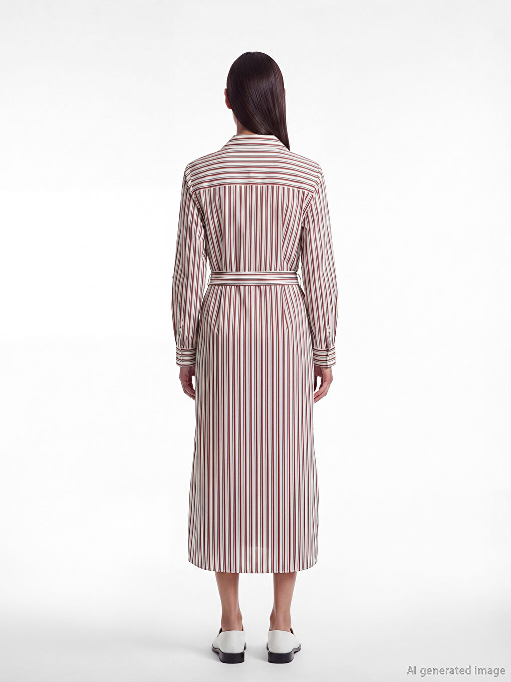 Женское полосатое платье-рубашка с поясом-3