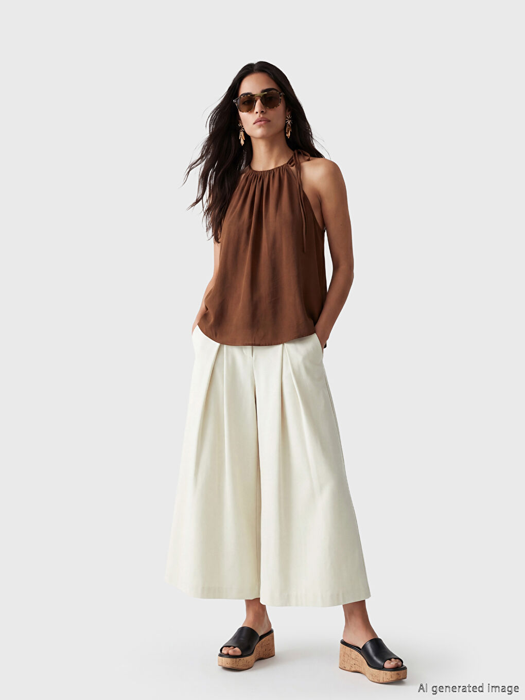 Bej Regular Fit Kadın Pileli Pantolon Etek