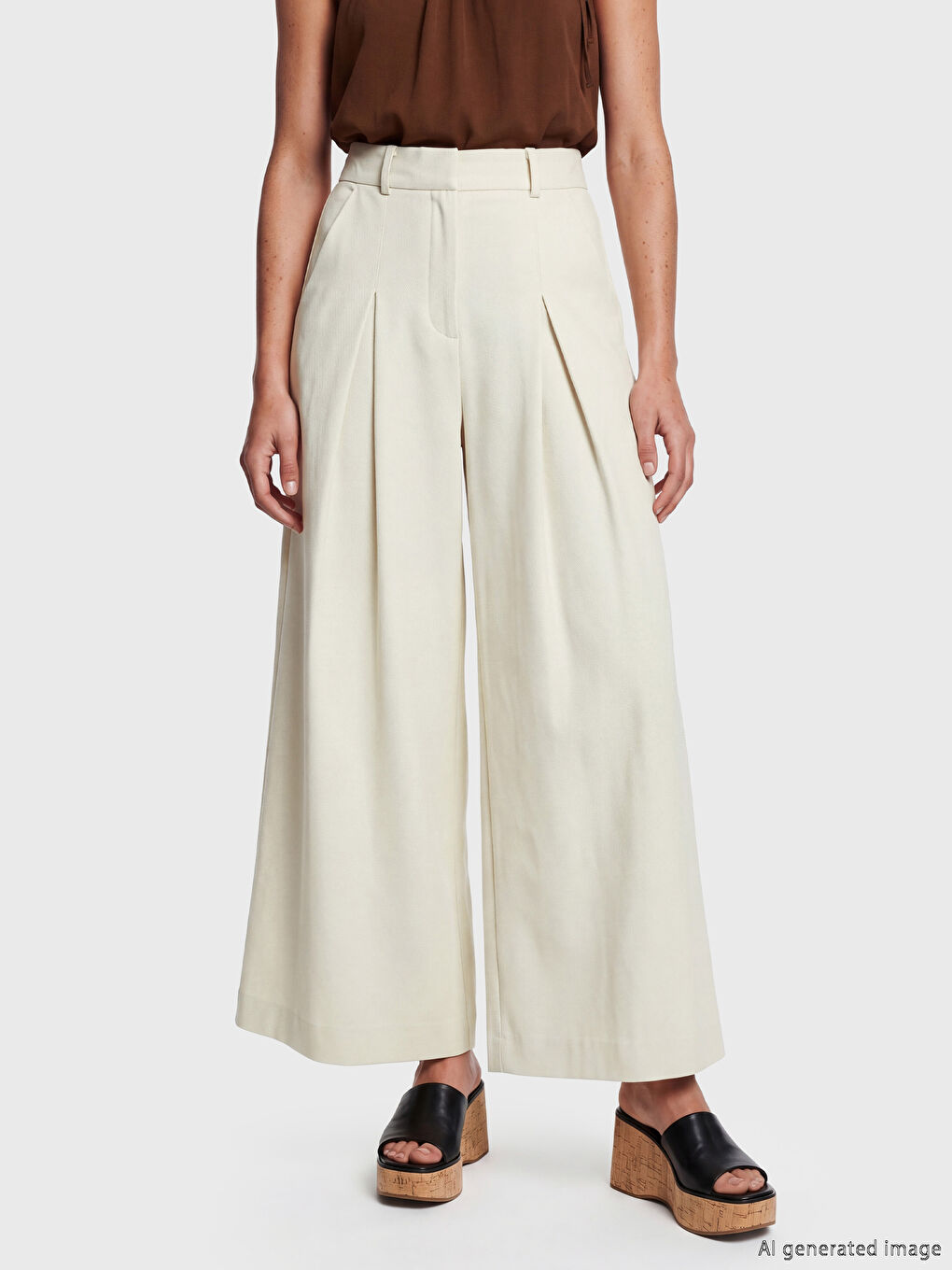 Bej Regular Fit Kadın Pileli Pantolon Etek-1