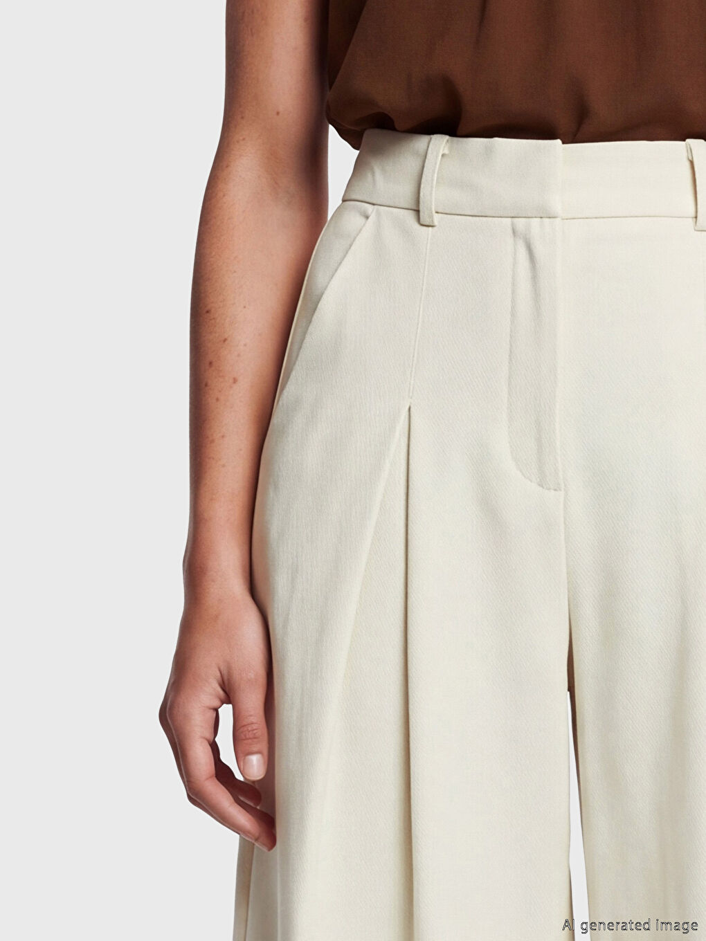 Bej Regular Fit Kadın Pileli Pantolon Etek-2