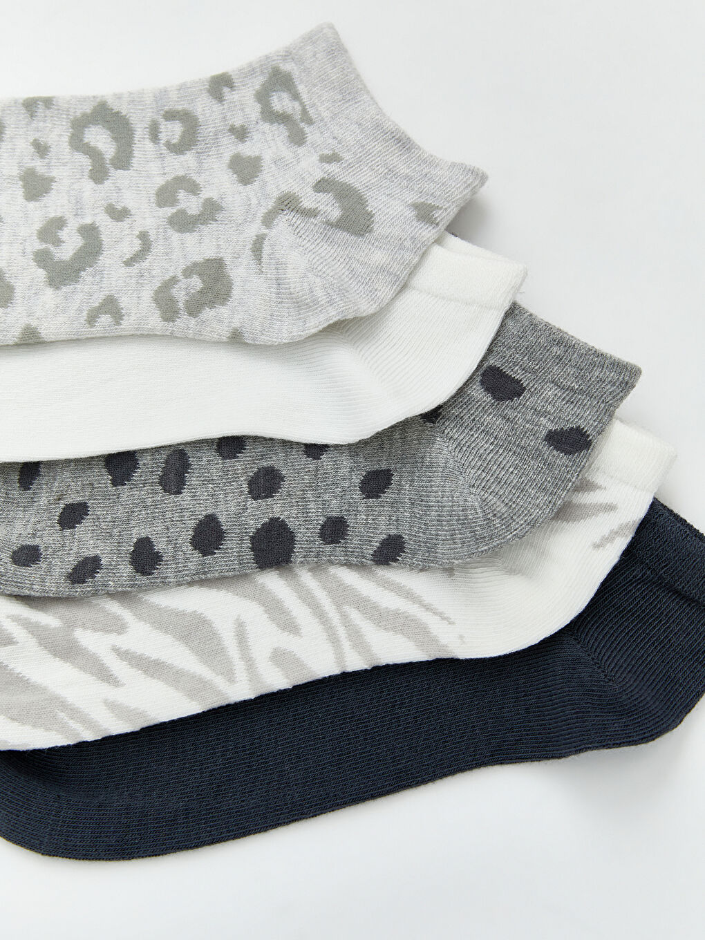 Gri Desenli Kadın Patik Çorap 5'li