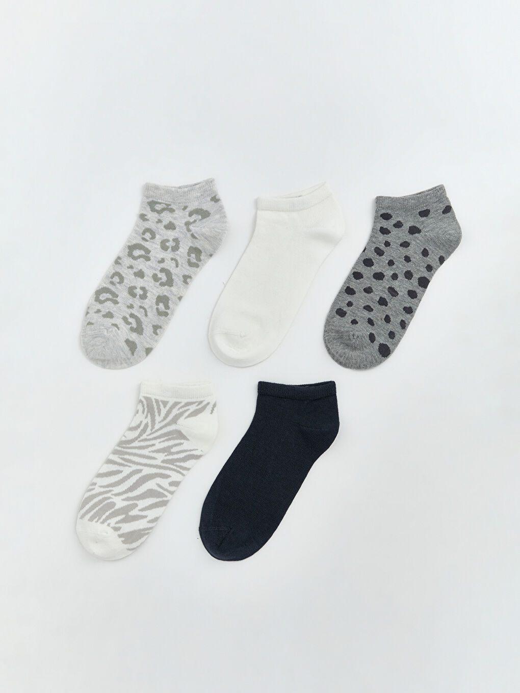 Gri Desenli Kadın Patik Çorap 5'li-1