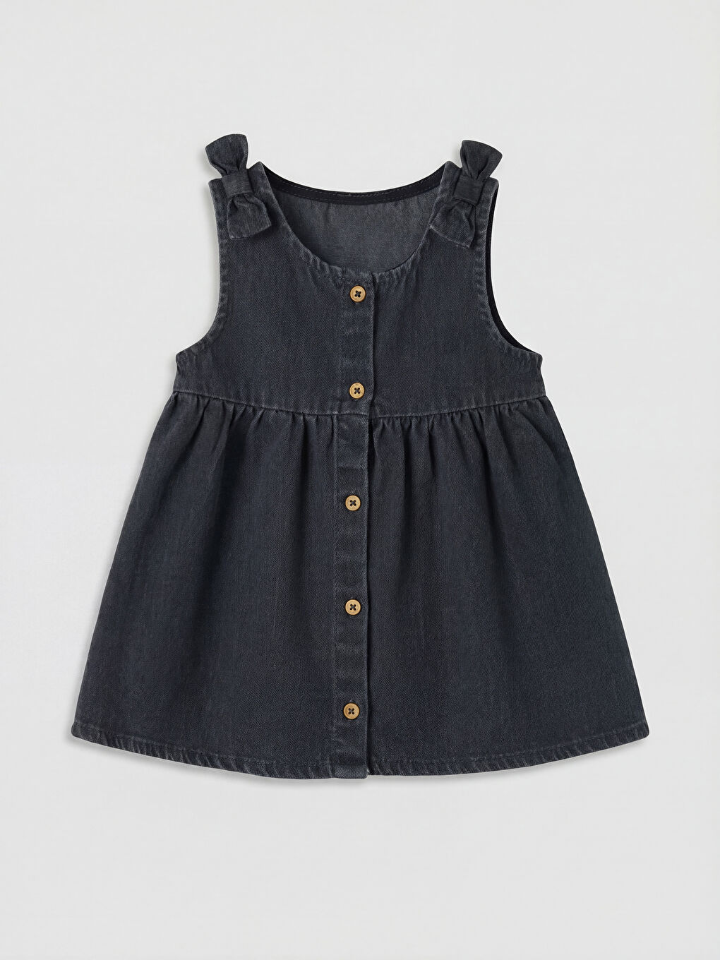 Antrasit Fiyonk Detaylı Kız Bebek Jean Elbise