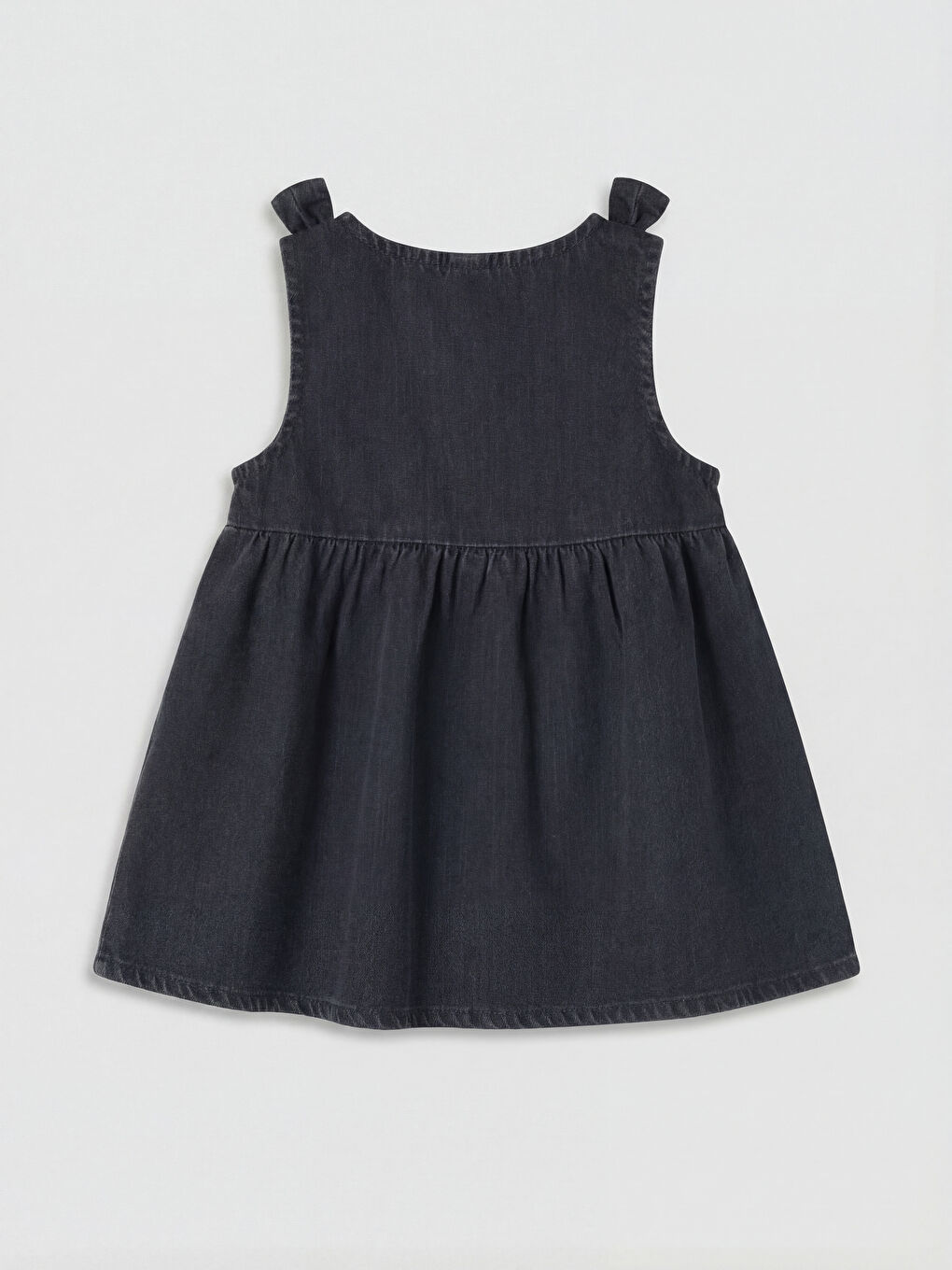 Antrasit Fiyonk Detaylı Kız Bebek Jean Elbise-1