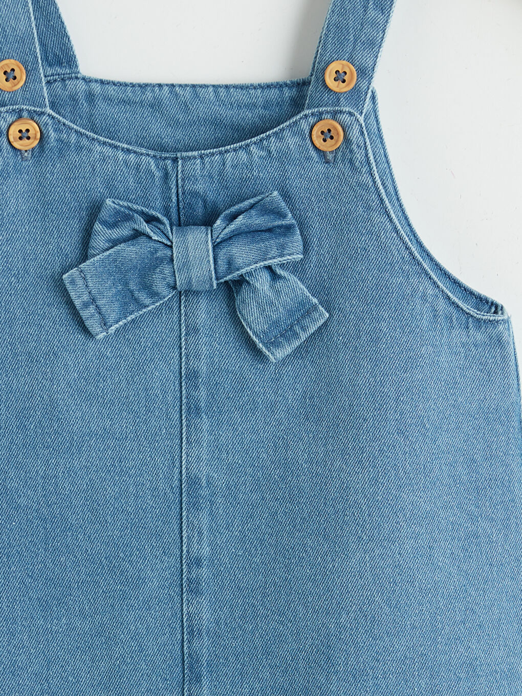 Mavi Fiyonk Detaylı Kız Bebek Jean Elbise-2