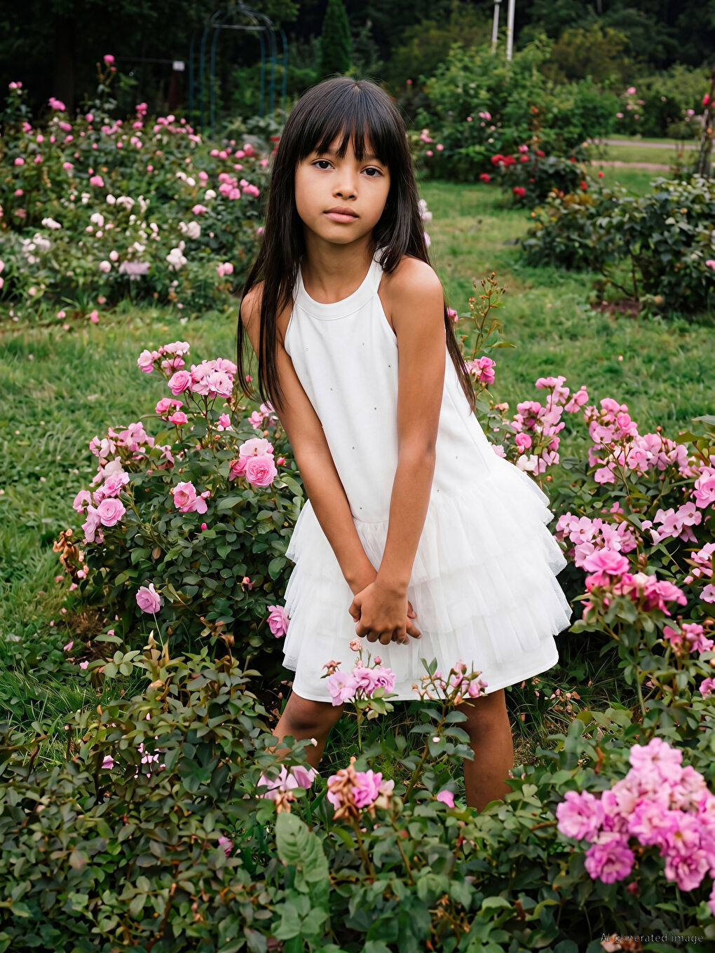 Halter Neck Frilled Tulle Detailed Girls' Dress-1
