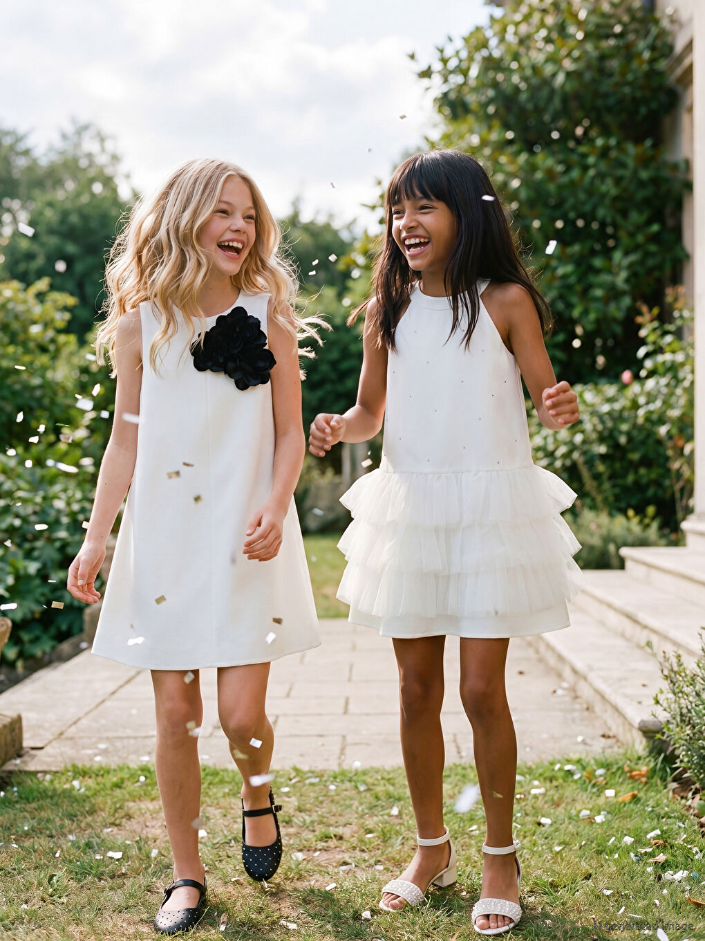 Halter Neck Frilled Tulle Detailed Girls' Dress-2