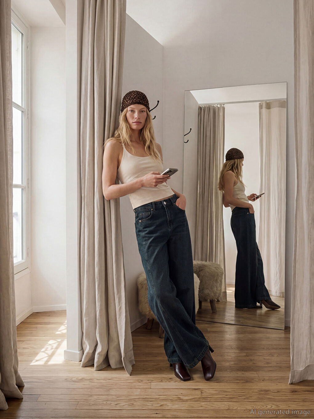 Siyah Wideleg Kadın Jean Pantolon