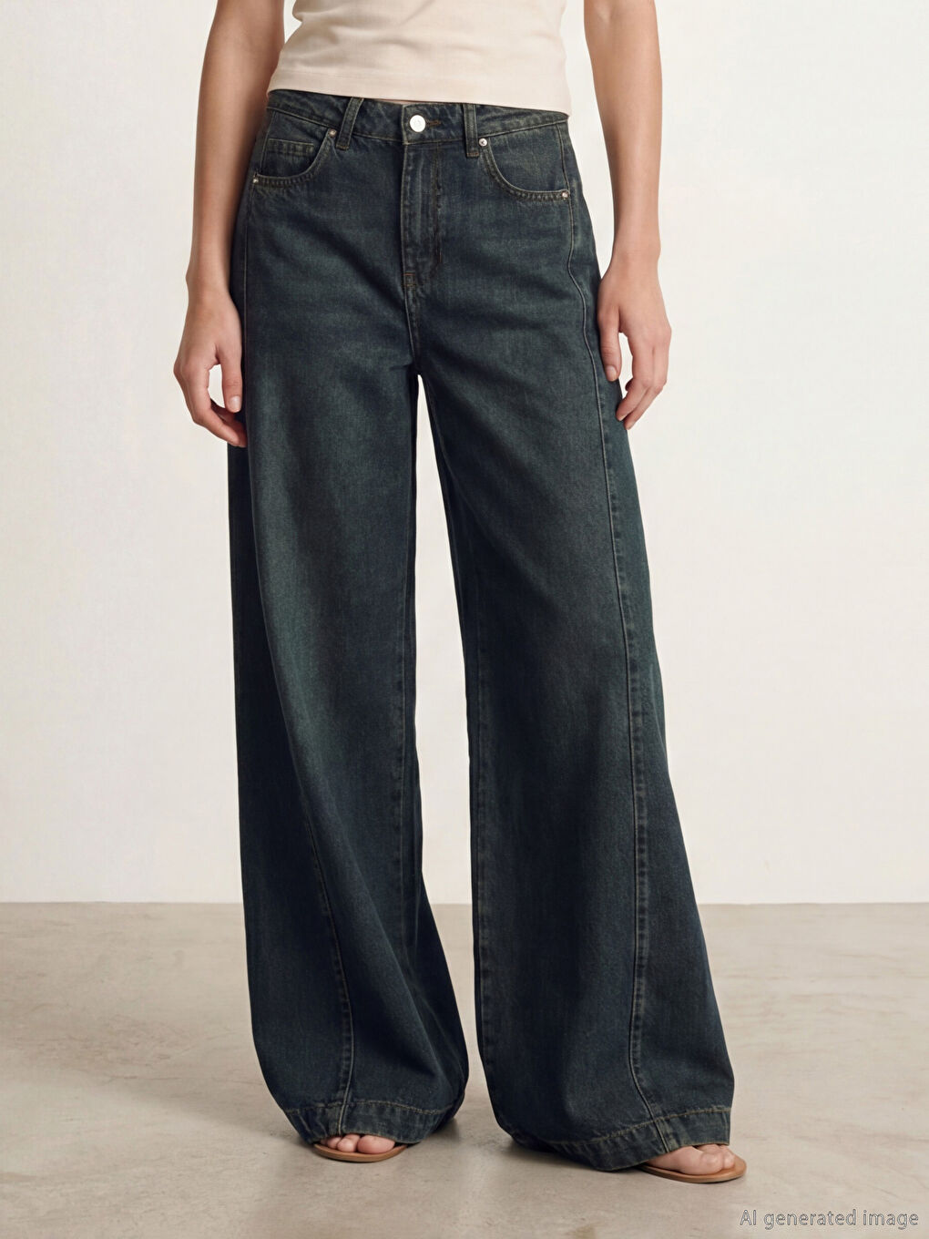 Siyah Wideleg Kadın Jean Pantolon-1