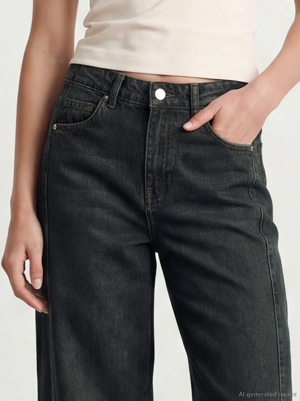 Siyah Wideleg Kadın Jean Pantolon-2