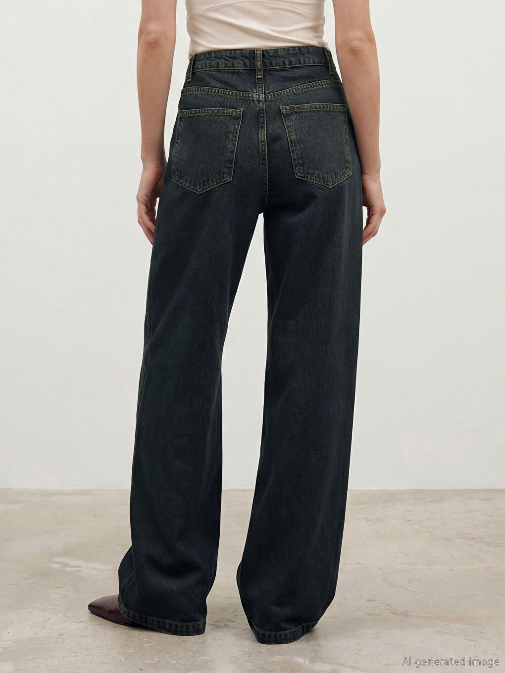 Siyah Wideleg Kadın Jean Pantolon-3