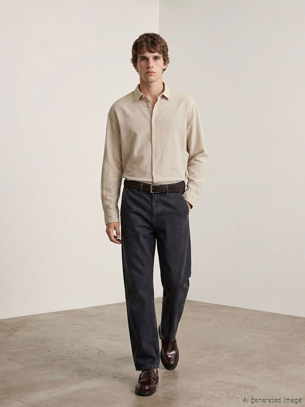 Bej Regular Fit Erkek Gömlek-1