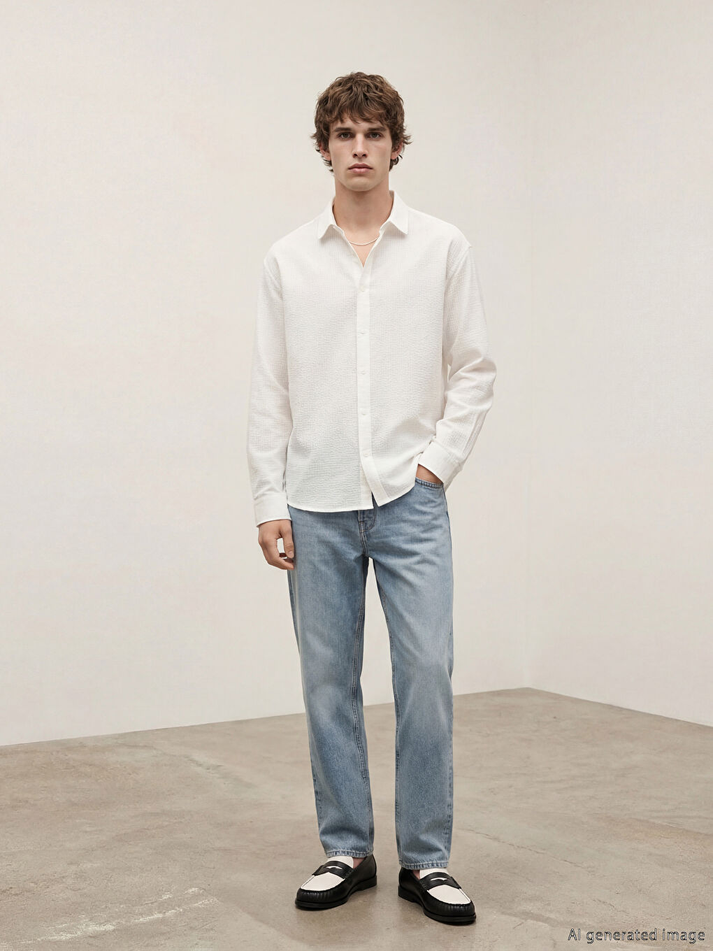 Ekru Regular Fit Erkek Gömlek-1