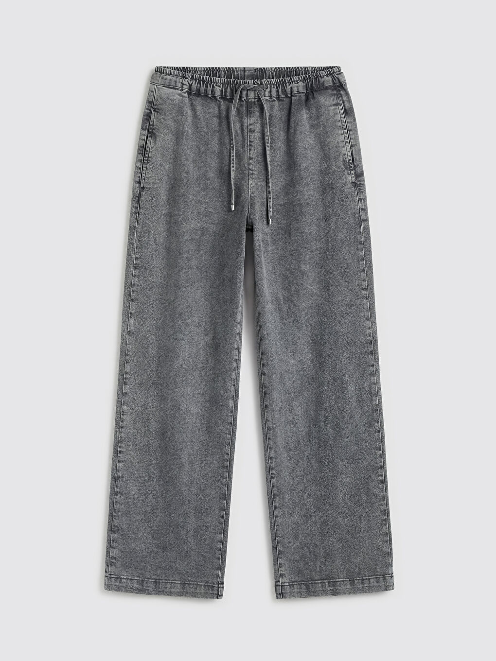 Antrasit Beli Lastikli Wideleg Kadın Jean Pantolon