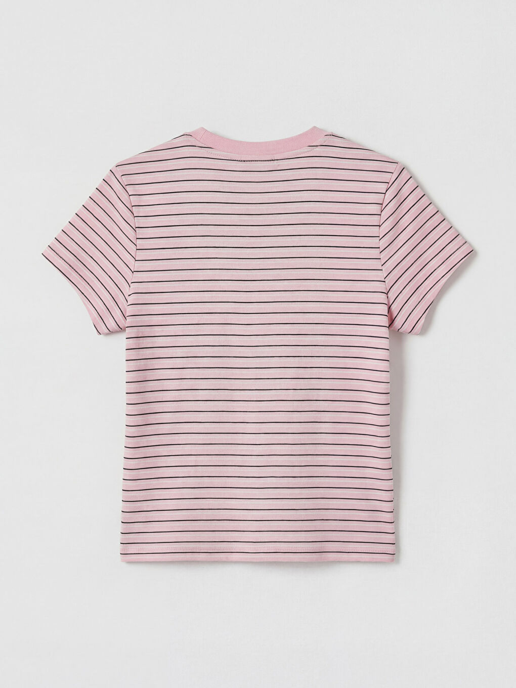Pembe Bisiklet Yaka Çizgili Kadın Tişört-1