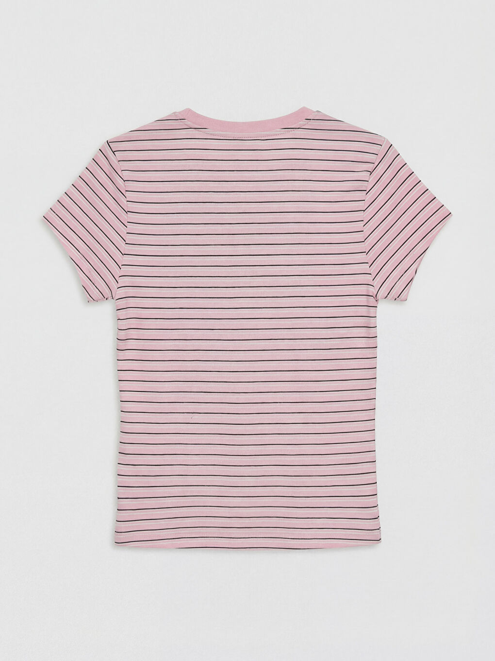 Pembe Bisiklet Yaka Çizgili Kadın Tişört-1