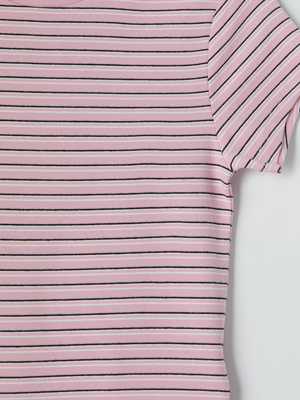 Pembe Bisiklet Yaka Çizgili Kadın Tişört-2