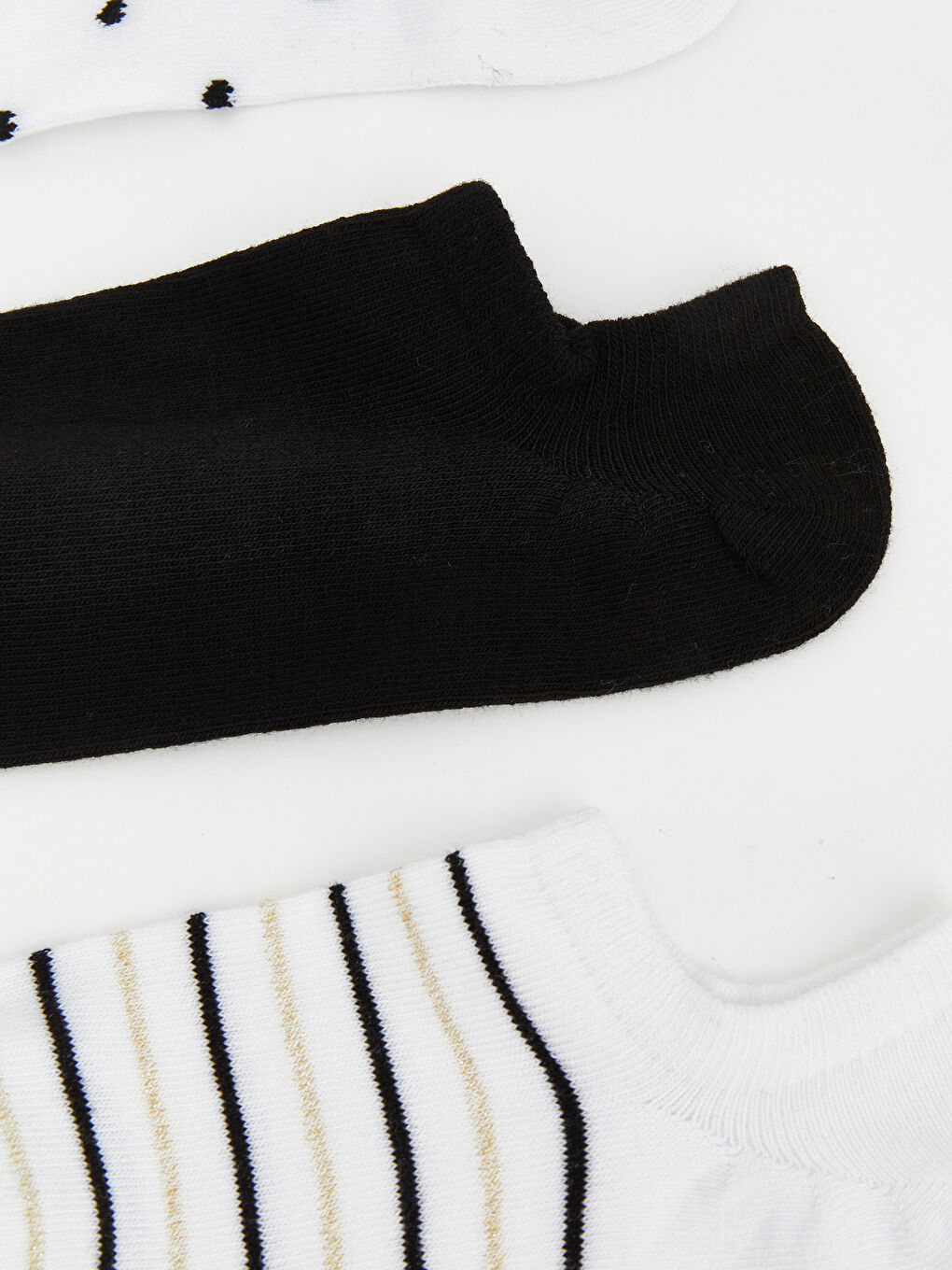 Ekru Kalp Desenli Kadın Sneaker Çorap 5'li-1